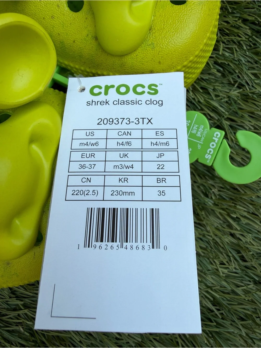 NEW SHRECK CROCS Kids' Fuzzy-Lined Clogs in Neon Yellow with Brown Trim